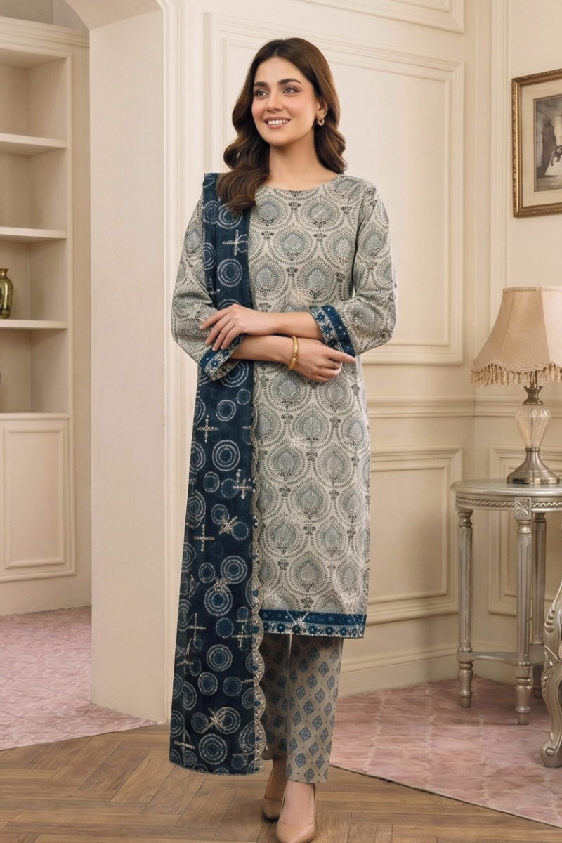 3 Pcs Lawn Suit With Printed Lawn Dupatta | Ready To Wear