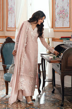 Pastel Blush Pink & White: Embroidered Chiffon Suit | Ready To Wear