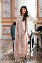 Pastel Blush Pink & White: Embroidered Chiffon Suit | Ready To Wear