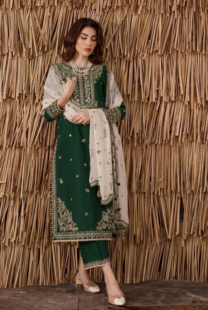 03-Piece Chiffon Suit With Embroidery