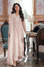 Pastel Blush Pink & White: Embroidered Chiffon Suit | Ready To Wear