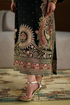 Black Kashmiri Royale: Embroidered Silk Kaftan | Ready To Wear