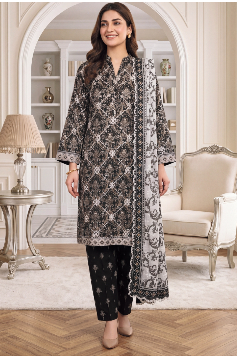 3 Piece Lawn Suit With Printed Lawn Dupatta | Ready To Wear