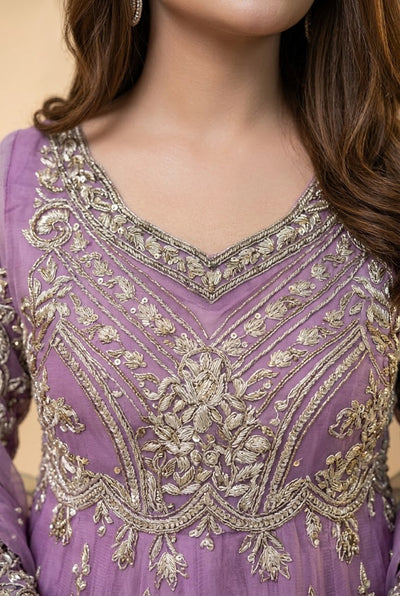Soft Lilac & Silver Heavily Embroidered Net Maxi | Ready To Wear