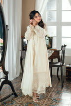 Off-White: 03-Piece Embroidered Chiffon Suit - Ready To Wear