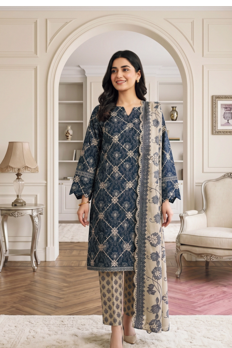 3 Pcs Lawn Suit With Lawn Dupatta | Ready To Wear