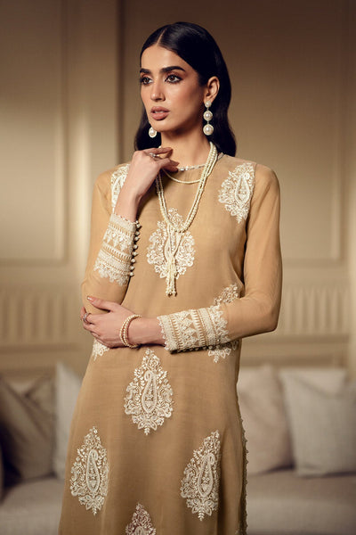 03 Piece Embroidered  Semi Pure Chiffon Suit - Ready To Wear
