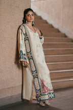 Ivory Oasis: 02-Piece Botanical Embroidered Silk Kaftan | Ready To Wear