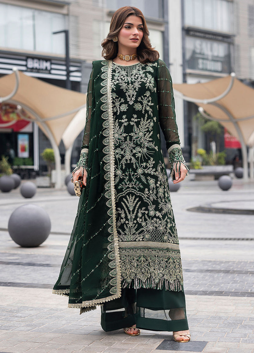 03 Piece Semi Pure  Embroidered Chiffon Suit - Ready To Wear