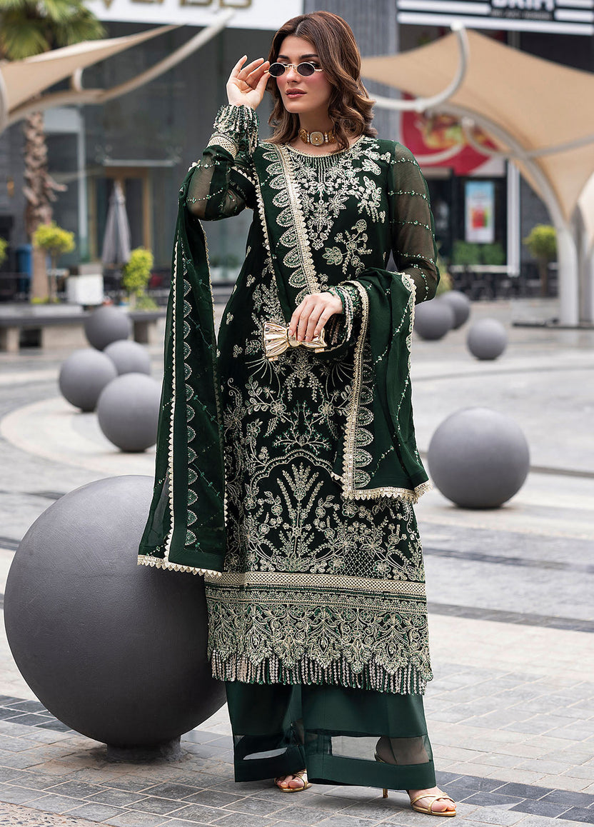03 Piece Semi Pure  Embroidered Chiffon Suit - Ready To Wear