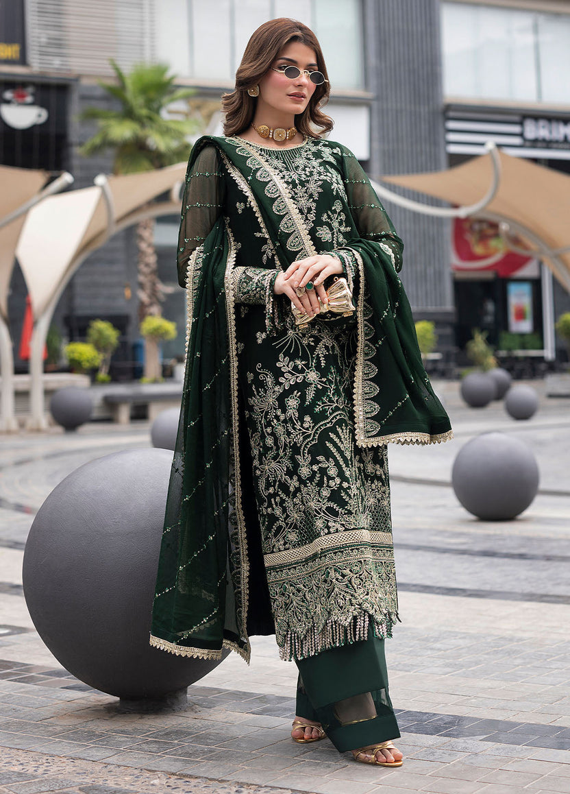03 Piece Semi Pure  Embroidered Chiffon Suit - Ready To Wear