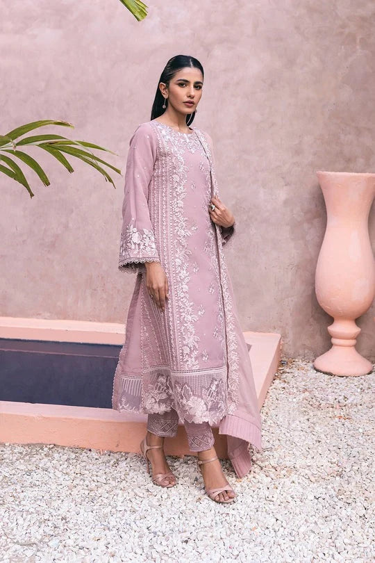 Muted Lavender Pink: Embroidered Chiffon Suit | Ready To Wear