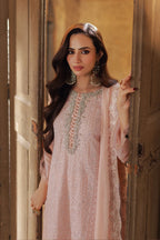 Soft Peach & Pearl: Embroidered Chiffon Suit | Ready To Wear