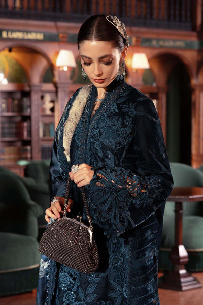 Midnight Teal Velvet Embroidered Suit | Ready To Wear