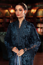 Midnight Teal Velvet Embroidered Suit | Ready To Wear