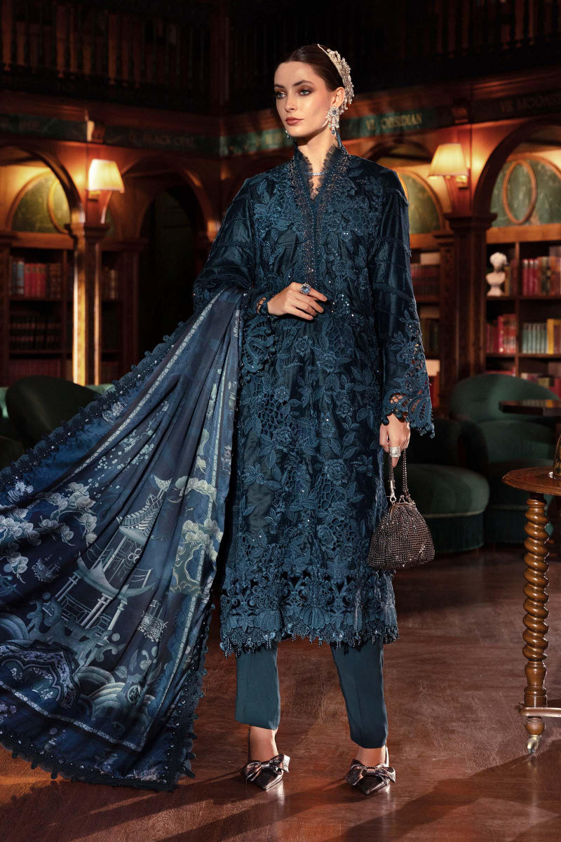 Midnight Teal Velvet Embroidered Suit | Ready To Wear