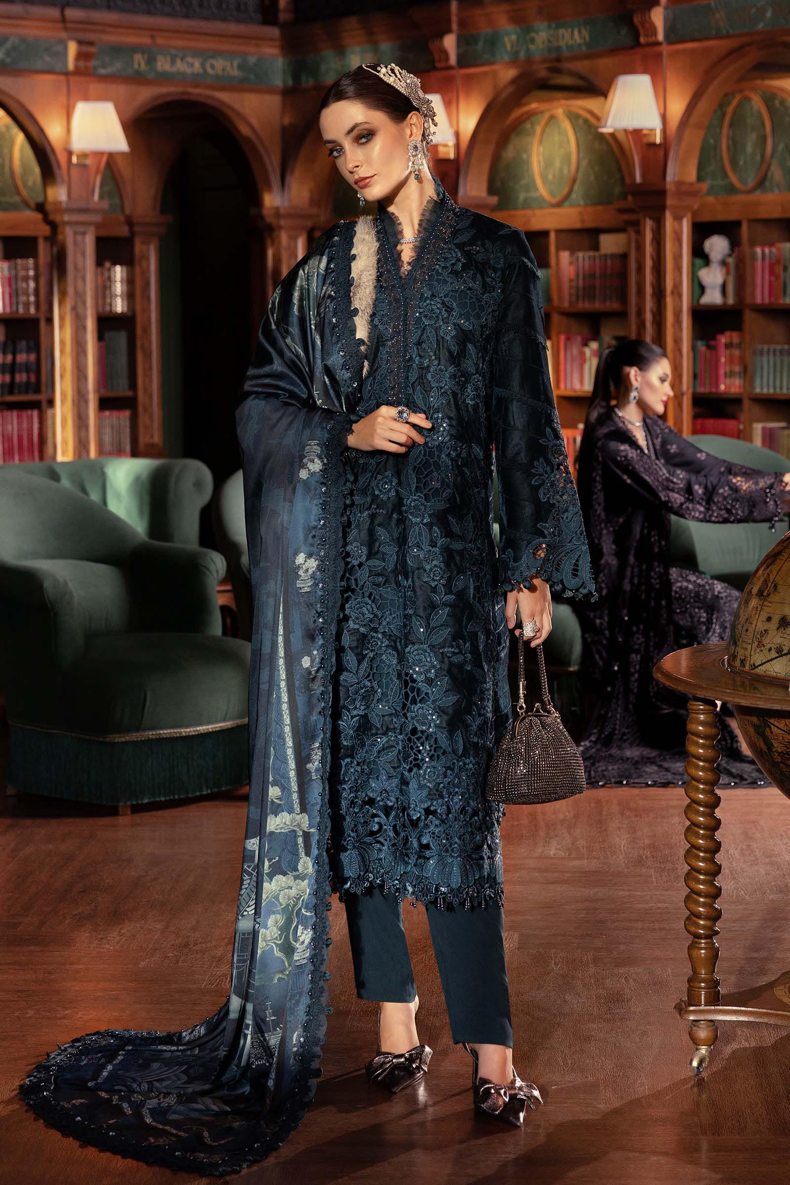 Midnight Teal Velvet Embroidered Suit | Ready To Wear