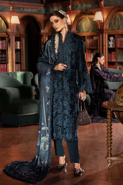 Midnight Teal Velvet Embroidered Suit | Ready To Wear