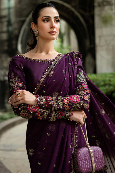 3-Piece Lavender Net Embroidered Saree | Ready To Wear