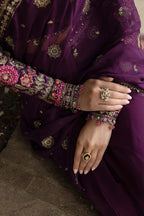 3-Piece Lavender Net Embroidered Saree | Ready To Wear
