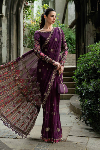 3-Piece Lavender Net Embroidered Saree | Ready To Wear