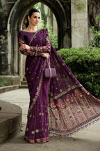 3-Piece Lavender Net Embroidered Saree | Ready To Wear