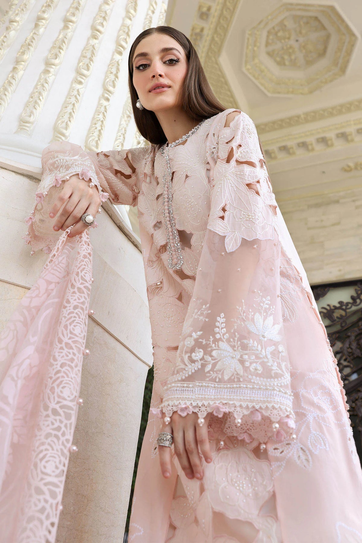 Powder Pink: Heavy Embroidered Lawn Suit | Ready To Wear