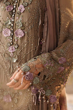 Taupe Flora 3D Royale: Embroidered Chiffon Suit | Ready To Wear