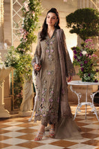 Taupe Flora 3D Royale: Embroidered Chiffon Suit | Ready To Wear
