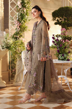 Taupe Flora 3D Royale: Embroidered Chiffon Suit | Ready To Wear