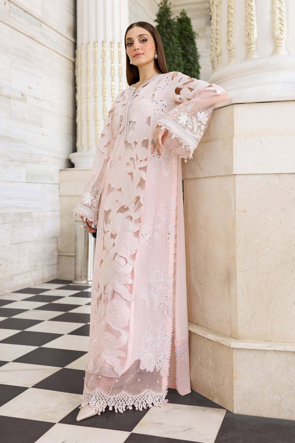 Powder Pink: Heavy Embroidered Lawn Suit | Ready To Wear