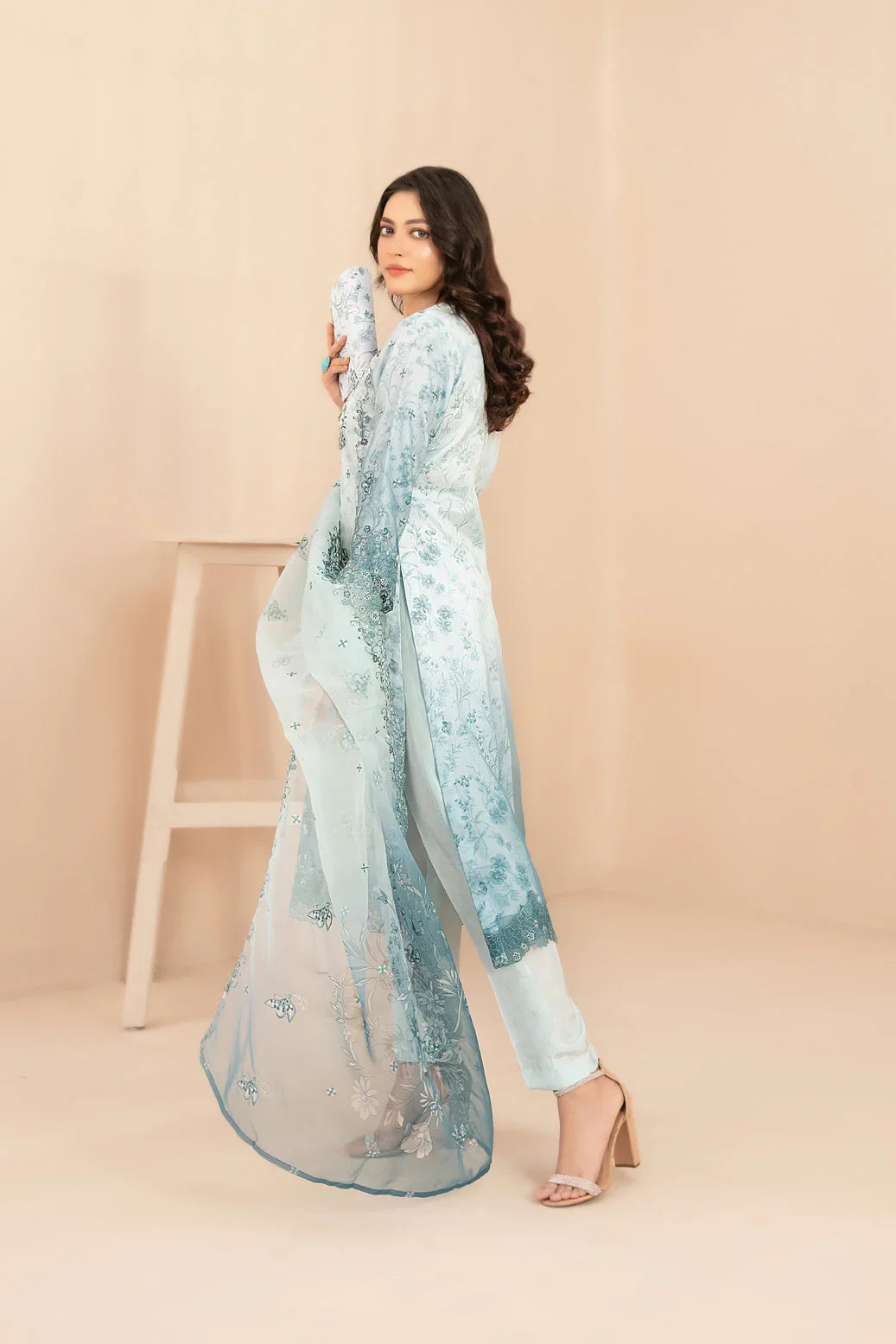 Naqsh -  Embroidered Organza Suit with Plain Trouser - Ready to Wear