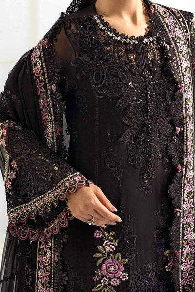 Jet Black & Blush Pink Accent: Embroidered Chiffon Suit | Ready To Wear