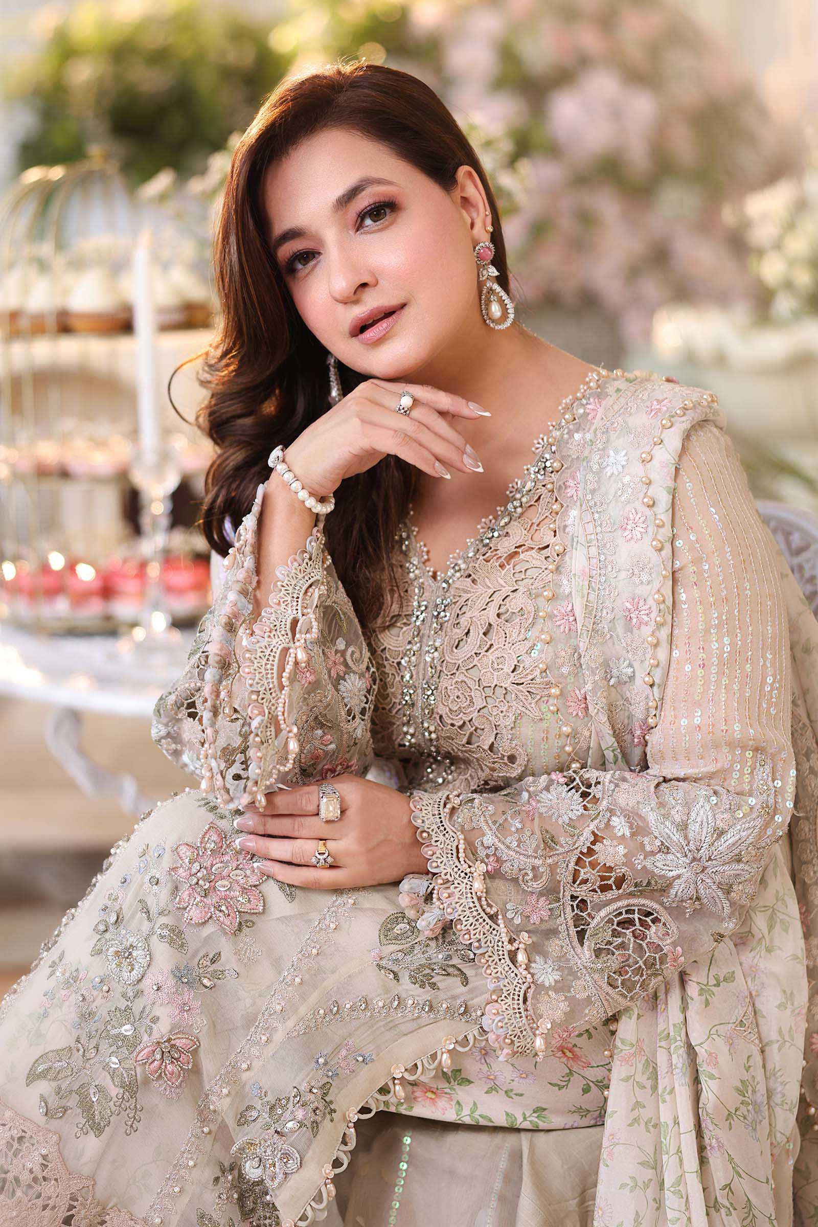Champagne Beige: Embroidered Chiffon Suit With Silk Dupatta | Ready To Wear