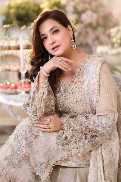 Champagne Beige: Embroidered Chiffon Suit With Silk Dupatta | Ready To Wear