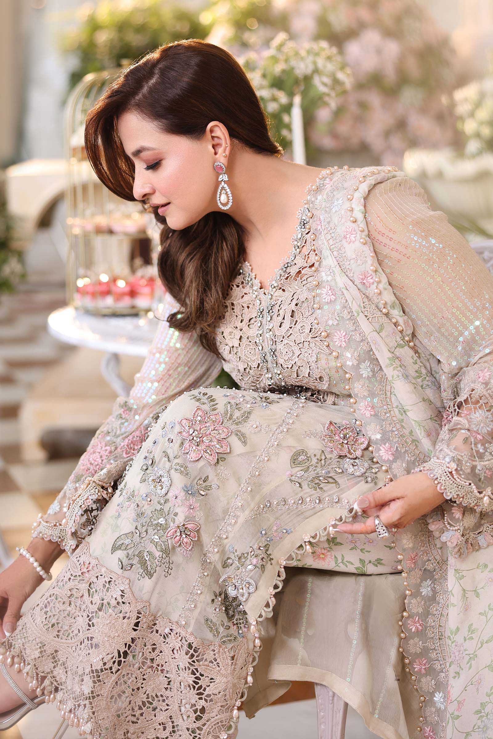 Champagne Beige: Embroidered Chiffon Suit With Silk Dupatta | Ready To Wear
