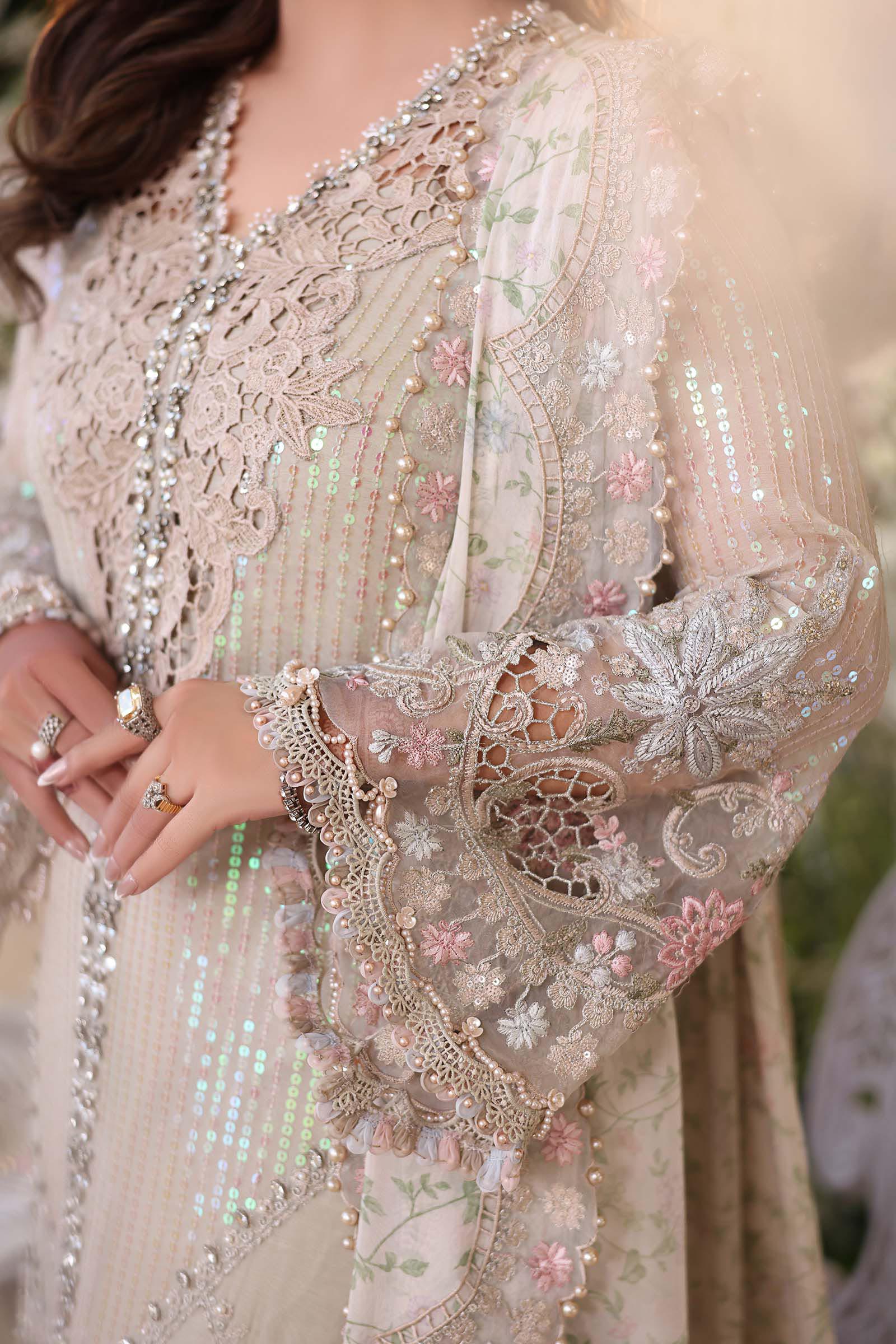 Champagne Beige: Embroidered Chiffon Suit With Silk Dupatta | Ready To Wear