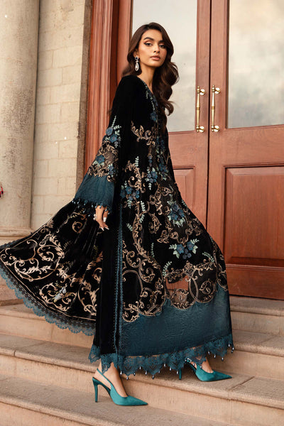 Noir Teal Romance: Heavy Embroidered Velvet Suit With Silk Trouser | Ready To Wear