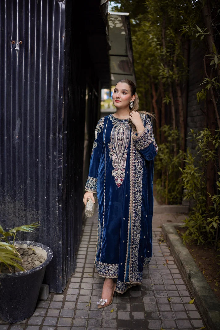 Royal Sapphire & Gilded Silver: Embroidered Velvet Suit | Ready To Wear