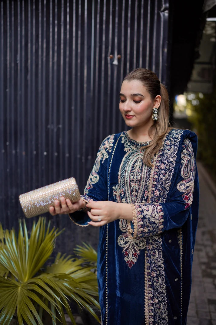Royal Sapphire & Gilded Silver: Embroidered Velvet Suit | Ready To Wear