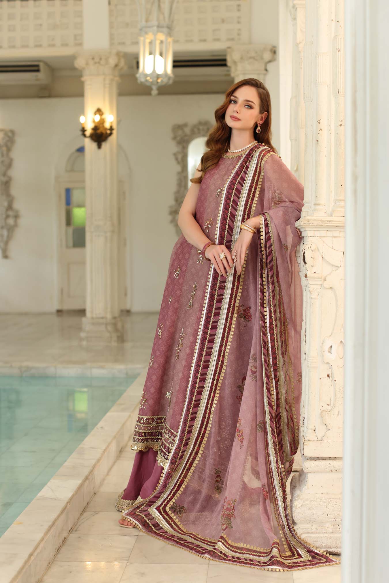 03-Piece Embroidered Khaddi Net Suit With Printed Silk Dupatta | Ready To Wear