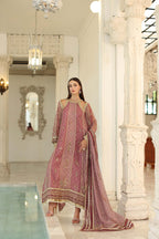03-Piece Embroidered Khaddi Net Suit With Printed Silk Dupatta | Ready To Wear