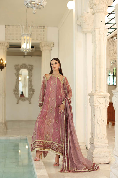 03-Piece Embroidered Khaddi Net Suit With Printed Silk Dupatta | Ready To Wear