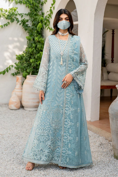 Sky Blue & Silver: Heavy Embroidered Chiffon Suit |Ready To Wear