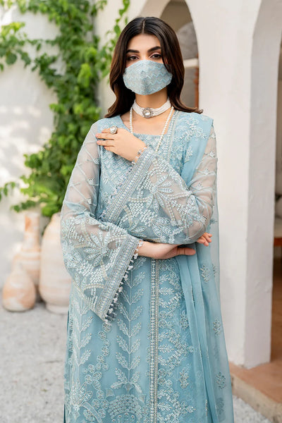 Sky Blue & Silver: Heavy Embroidered Chiffon Suit |Ready To Wear