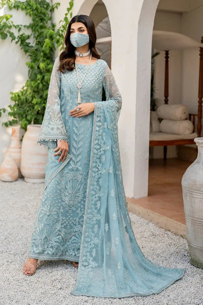 Sky Blue & Silver: Heavy Embroidered Chiffon Suit |Ready To Wear