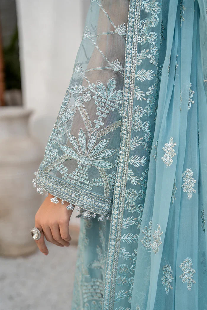 Sky Blue & Silver: Heavy Embroidered Chiffon Suit |Ready To Wear