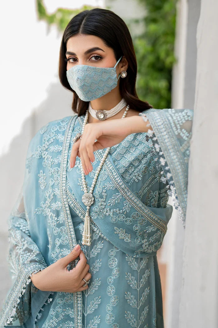 Sky Blue & Silver: Heavy Embroidered Chiffon Suit |Ready To Wear