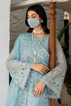 Sky Blue & Silver: Heavy Embroidered Chiffon Suit |Ready To Wear
