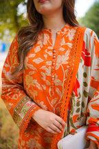 Bright Orange & Beige Floral: Printed Lawn Suit